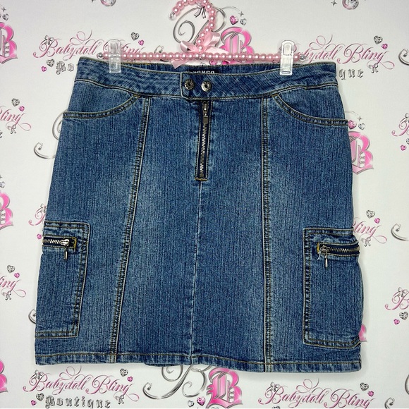 Bongo skirt cargo denim jean blue strappy buckles military y2k cute stretchy - Picture 1 of 9